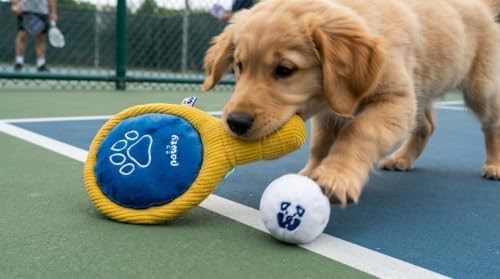 PAWTY Pickleball Set Dog Toy – Plush Pickleball Paddle with Bouncy Ball – Funny Interactive Fetch & Tug Toy for Dogs – Sports-Themed Dog Toy Set for Small & Medium Dogs
