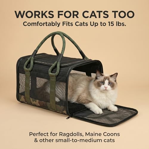 Soft-Sided Pet Carrier, Black Green, 19.7 x 11.8 x 11.4 in