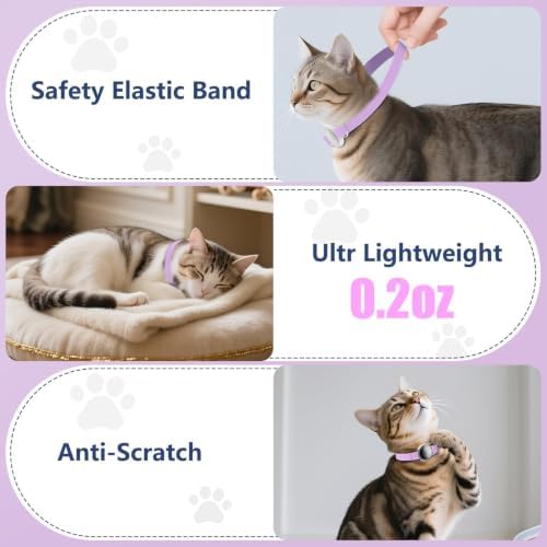 AirTag Cat Collar, Elastic Tracker Collar with Airtag Holder and Bell | Compatible with Apple Air Tag, Lightweight & Scratch Resistant, Adjustable Stepless GPS Pet Collar for Cats Kittens, Purple