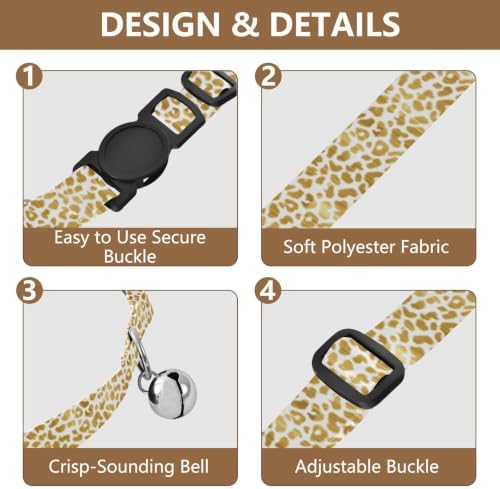 Golden Leopard Spots White Cat Collar 2 Pack Collar for Cats Adjustable Length 10.6" to 17.1"