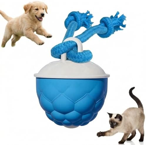 Interactive Dog Toys for Boredom-Automatic Rolling Ball with Ropes,Touch Activated Bouncing Jumping Dog Ball for Large/Medium/Small Dogs,Rechargeable Rolling Chasing Toy for Indoor Outdoor Play(Blue)