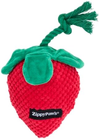 ZippyPaws Crinkle Crops Strawberry Plush Dog Toy – Crinkle Interactive Fruit Toy for Dogs