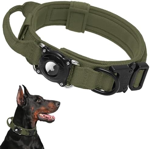 AirTag Dog Collar with QR Code, Tactical Waterproof AirTag Holder, Smart No-App ID Tag for Lost Pet Recovery, Padded Comfort for Medium and Large Dogs (Green,M)