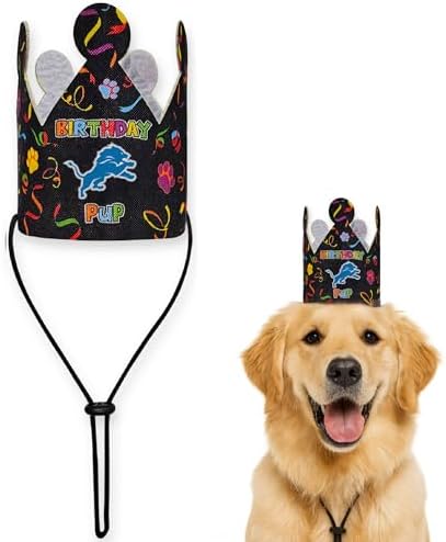 NFL Detroit Lions Pet Birthday Crown, NFL Dog Birthday Party Set and Costume, Licensed Dog & Cat Birthday Party Hat, Football Team Costume Accessory, Pet Celebration Outfit