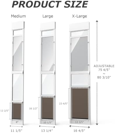 Dog Door for Sliding Glass Door with Screen Design, Adjustable Doggie Door for Large Dogs Up to 200 lbs, Fits Height 75 4/5" to 80 3/10"