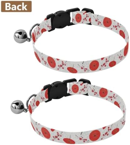 Cherry Blossom Branches Red Flowers Cat Collars with Bell 2 Pack Cats Collar Adjustable Length 10.6" to 17.1"