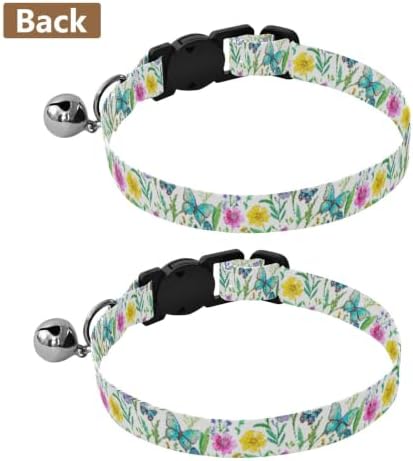 2 Pack Small Dog Collar Watercolor Wild Flowers Kitten Collar with Bell, Adjustable 10.6 to 17.1 Inches
