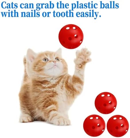 12Pcs Cat Ball Toy, Low Noise No Bells Holey Plastic Cat Balls, Funny Interactive Cats Toys for Indoor Cats, Firm Toy Balls for Kitten Puppy Ferret Bird (1.65", Red)
