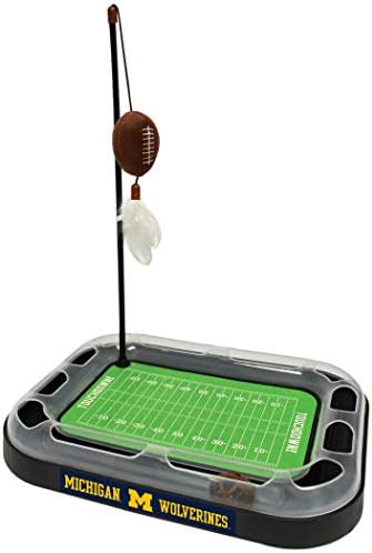 Pets First CAT SCRATCHER TOY with CATNIP Filled Plush FOOTBALL Toy & Feather Cat Toy hanging, with Jingle Bell INTERACTIVE BALL Cat Chasing 6-in-1 KITTY Toy