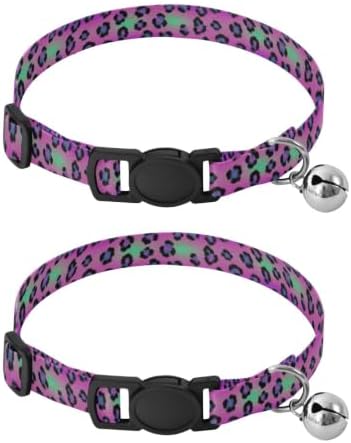 Black Leopard Spots Gradient Blue Lightweight Pet Collar for Cats and Dogs, 2 Pack Cat Collars with Bell