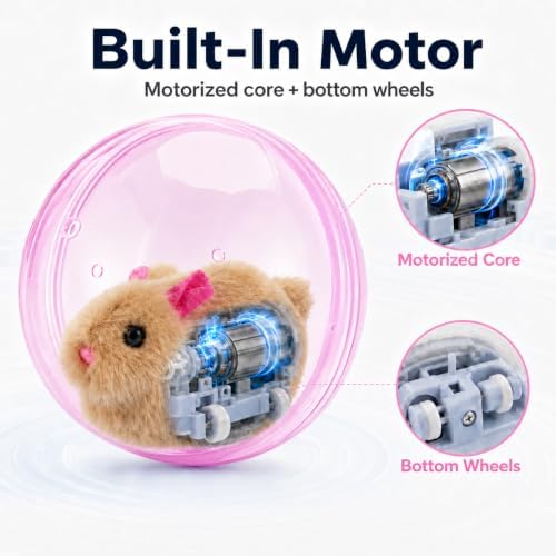 Self Rolling Interactive Cat Ball, Automatic Moving Cat Toy with Plush Animal Inside, 360° Rolling Cat Chasing Ball with Transparent Ball for Cats Dogs Small Pets (Pink,Brown Mouse)