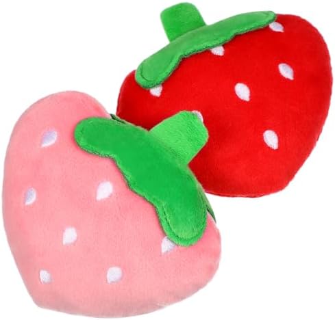 POPETPOP 2Pcs Dog Plush Squeaky Toys - Soft Strawberry Shape Interactive Puppy Chew Toy Stuffed Strawberry for Dogs Teething, Playing, Chewing for Holiday Christmas
