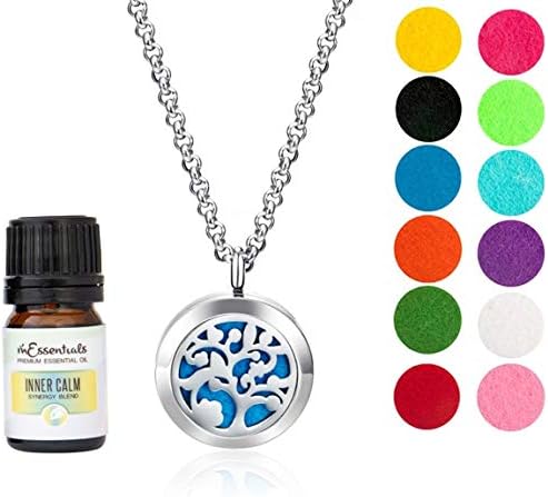 Wild Essentials Arbol Tree of Life 2 Essential Oil Diffuser Necklace Gift Set - Includes Aromatherapy Pendant, 24" Stainless Steel Chain, Refill Pads and 10ml of Inner Calm 100% Essential Oil
