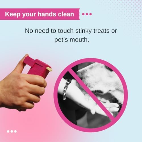 Handheld Dog Treat Dispenser, Offers a Treat (Max. diameter 3/4") in a Clean and Safe Way, Easy 1 Hand Operation, Slices Cheese, Meat Rolls etc. into Treats (Pink)