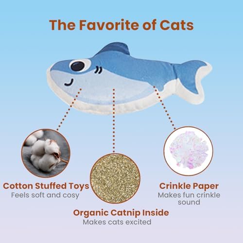 4 Pack Catnip Toys, Fish Shape Crinkle Toys for Indoor Cats