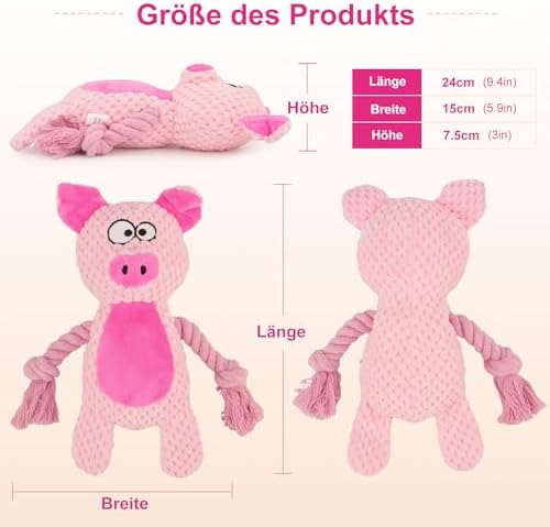 Dog Toys, Dog Squeaker Toys with Crinkle Paper (Pink Pig)