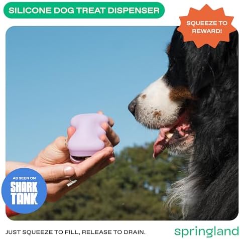 Springland Silicone Dog Training Treat Pouch for Leash, Black | One-hand squeeze dispenser, food-grade silicone, BPA-free, carabiner included, easy-fill holder for rewards on the go