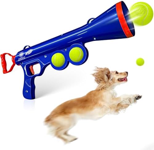 American Kennel Club Dog Ball Launcher, Tennis Ball Thrower for Dogs, Interactive Fetch Toy, Hands-Free Pickup, Launches 30+ ft, Includes Ball & Strap, Promotes Active Play & Exercise, Medium