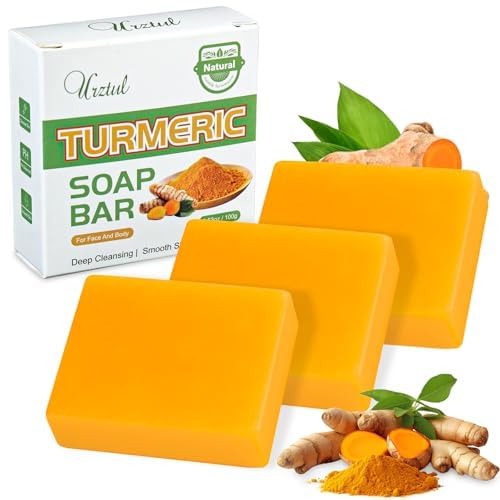 3 PCS Turmeric Soap, Natural Tumeric Bar Soap for Face & Body Cleanse, Organic Bath Soap Bar Body Smooth, Skin Moisturizing Soothing Exfoliating, For All Skin Types, Men & Women