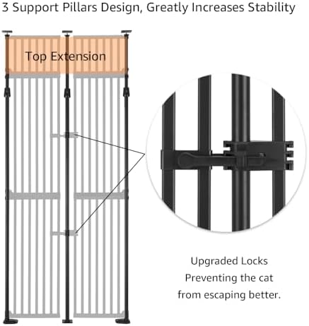 unipaws 86" High Extra Tall Cat Gate, Auto Closing and No Drilling, Black | Fit for 35"-38" Wide and 86"-98" Height Opening, Safety Gate for Doorway Hallway Stairs, Cat Dog Proof, Indoor Use