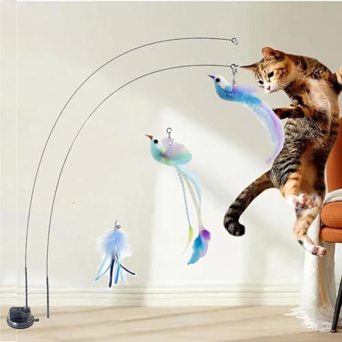 Cat Toys Interactive Hands-Free 6 Pack Cat Toys for Indoor | Cats Toy Wand Natural Bird Feather, Suction Cup Pet Indoor Dancing Playing Toys, Suction Cup Pet Dancing Playing