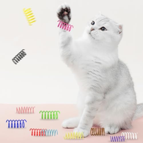 Andiker 12 Pcs Cat Spring Toys, Colorful Soft Sturdy Plastic Cat Spiral Toys with Great Elasticity Funny Interactive Cat Toys for Indoor Cats Kittens to Swat Bite Hunt (12 Pcs)
