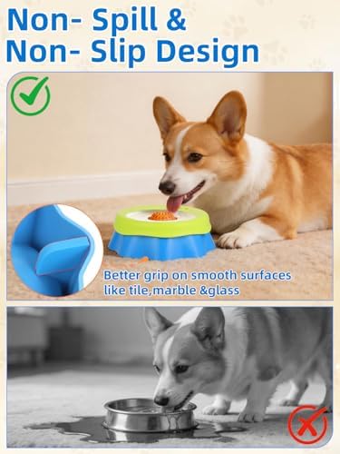 Slow Feeder Dog Bowls for Liquid Treat - Dogs Licking Bowl with Interactive Rolling Ball, Lick and Roll Enrichment Toys for Large Medium Small Breed Dog Cat, Pet Puppy Food Bowl for Yogurt, Bone Broth