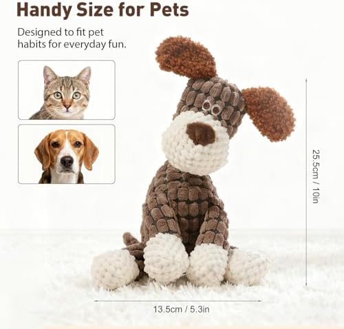 2026 New Dog Toys, Indestructible Plush Dog Toy for Aggressive Chewers, Interactive Squeaky Soft Puppy Chew Toy, Durable Teething Toys for Small Medium Large Dogs (Brown)