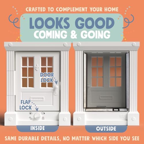 Purrfect Portal Exterior and Interior Cat Door, 4-Way Locking Magnetic Cat Flap for Solid & Hollow Core Doors, Outdoor Pet Door for Cats & Small Dogs, Easy Install Secure Exterior Cat Door