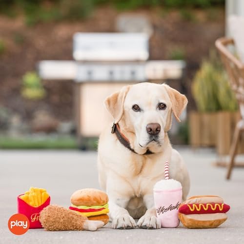 P.L.A.Y. Cute Plush Dog Toys - Fast Food Themed Durable Giggle Chew Toy, Great for Puppies & Small, Medium, Large Dog - Machine Washable, Recycled Materials (American Classic 5 Piece Set, Medium)