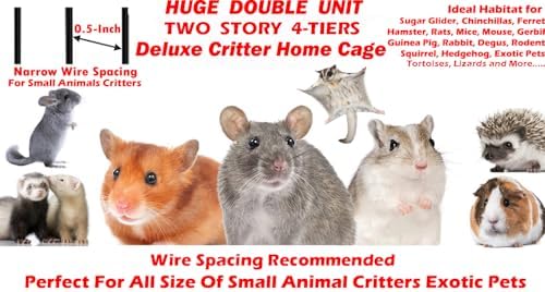 XX-Large 37"x24"x63"H Two Full Story Deluxe Double Unit Critter Cage Extra Large Double Large Front Doors Tight 1/2-inch Wire Spacing for Feisty Ferret Hammock Chinchilla Cat Sugar Glider On Wheels