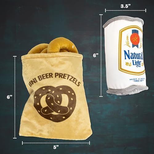 Natural Light, Plush Nesting Hide & Seek Dog Toy Bundle, Beer Can & Pretzel