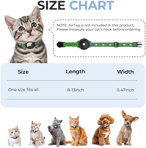 Breakaway AirTag Cat Collar, Reflective Cat Tracker Collar with Bell | Built in AirTag Holder, Adjustable 8.5-12in for Cats, Kittens and Puppies, Safety Elastic Band, Reflective for Night Walking