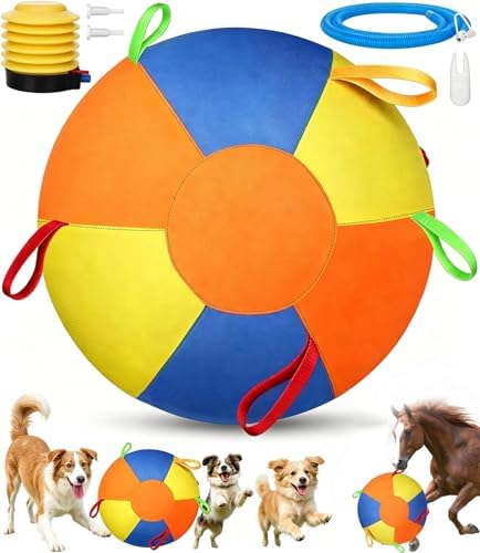 Sheepdog Herding Ball 10/18/22/25 Inch, Heavy-Duty Double-Layer Anti-Burst Tear-Resistant Interactive Dog Toy with Air Pump Washable Cover for Indoor Outdoor Play (Three Colors, 22)