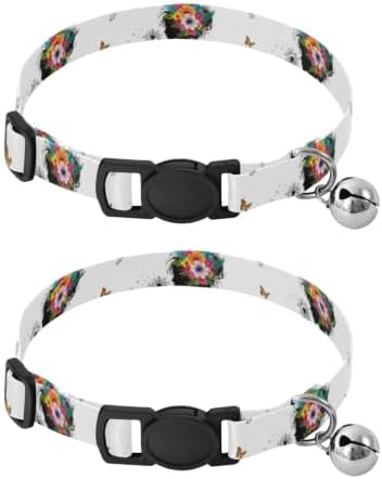 Colorful Flowers Dog Collars for Small Dogs, 2 Pack Breakaway Cat Collars with Bell