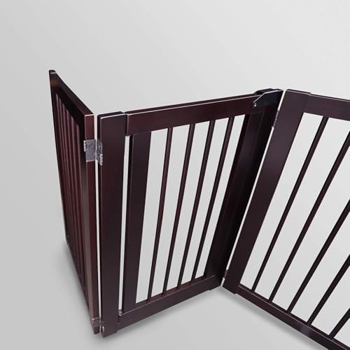 Freestanding Wooden Pet Gate with Door Adjustable Dog Barrier Portable Indoor Safety Fence for Pets Durable Wood Construction Easy Walk Through Design Stylish Home Pet Safety Solution