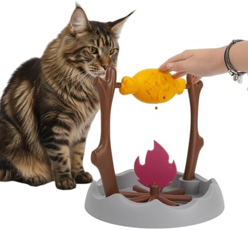 Grilled Fish Cat Toy, Cat Treat Dispenser, Food Puzzle Cat Toy Slow Feeding Enrichment Toy for Indoor Cats Play and Training