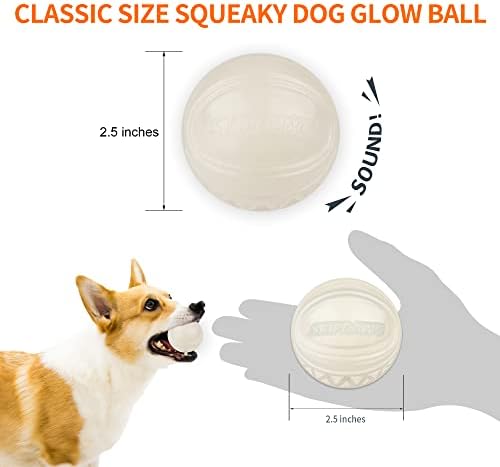 SKIPDAWG Glow Squeaky Dog Ball, 2.5 Inch Floating Bouncy TPR Pet Toy