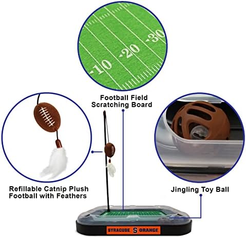 Pets First CAT Scratcher & Plush Football Toy with Catnip, Feather & Jingle Bell Interactive Ball - 5-in-1 Kitty Toy