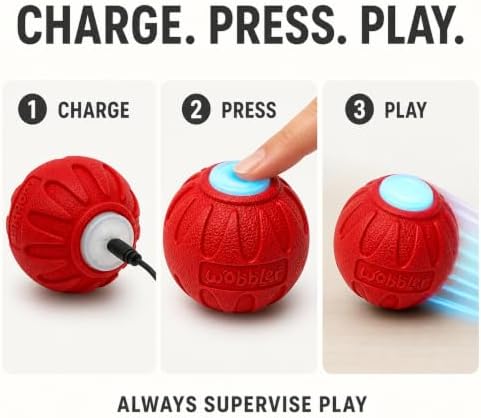 Wobbler Motorized Dog Ball, Rechargeable Glowing Interactive Toy, Two Modes