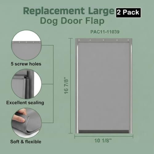 AMZOO Large Dog Door Replacement Flap PetSafe 16 7/8”x10 1/8” 2 Packs | Compatible Freedom PAC 11-11039 Pet Door Flaps Magnetic Closure Weather-Resistant Durable Flexible Non-Toxic PVC Easy Install