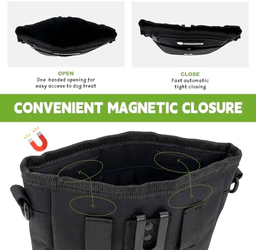 Dog Treat Pouch Pet Training Cross Body Bag, Magnetic Closure Dog Walking Fanny Pack Built-in Poop Bag Dispenser, Adjustable Shoulder Strap (Dog Leash) and Waist Belt (Dog Collar)