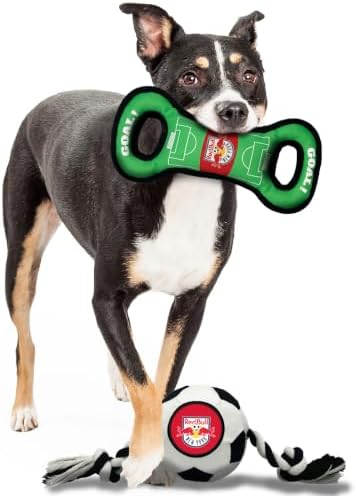 Pets First MLS New York Red Bulls Soccer Field Tug Toy & Soccer Ball Rope Toy Set for Dogs - Officially Licensed Interactive Squeaky Rope Fetch & Chew Toys with Team Logo