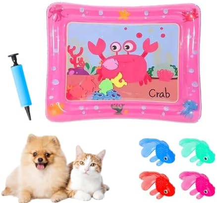 2026 Upgraded Cat Water Mat – 5-Layer Anti-Scratch Leak-Proof Sensory Play Mat for Indoor Cats, BPA-Free Cooling Water Pad, Interactive Enrichment Toy (S12, 61 * 50CM, 4 Fish + Pump Included)