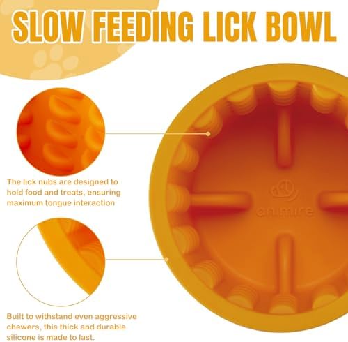 Dog Lick Bowl, Anxiety Relief Dog Licking Mat Freezer Treat Dispenser, Non-Slip Anti-Choking Silicone Slow Feeder Lick Bowl for Small Medium & Large Breed Dogs, BPA Free(Orange,S)