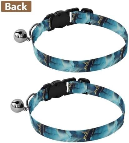 Turquoise Watercolor Marble Cat Collar with Bell 2 Pack Pet Collars Adjustable Length 10.6" to 17.1"