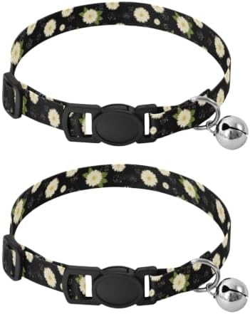 Ivory Flowers Green Leaf Cat Bell Collar 2 Pack Puppy Collar Adjustable Length 10.6" to 17.1"