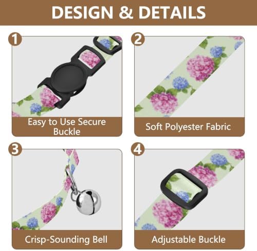 Watercolor Hydrangea Flowers Collar for Cats, 2 Pack Cat Collar Breakaway with Bell