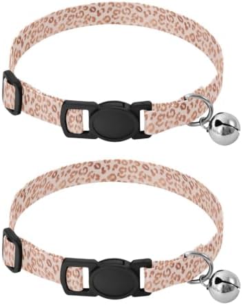 Rose Gold Leopard Spots Kitten Bell Collar 2 Pack Puppy Collar Adjustable Length 10.6" to 17.1"