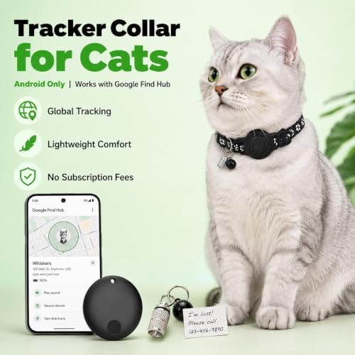 GPS Collar for Cats (Android Only) Pet Tracker, Soccer Style Smart Tag Compatible with Google Find My, Waterproof No Monthly Fee Cat Tracking Collar, Game Day Football Design for Pet Safety